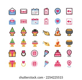 Traditions Thai Wedding Ceremony icon set  stock illustration