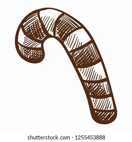 TraditiTraditional hard candy with stripped lines monochrome sketch outline vector isolated icon of lollipop symbolic sign of Christmas and New Year winter holidays food sweets for kinds adults on vac