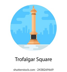 Trafalgar square in westminster, flat rounded icon 
