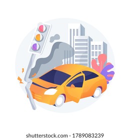 Traffic Accident Abstract Concept Vector Illustration. Road Accident Report, Traffic Laws Violation, Single Car Crash Investigation, Injury Statistics, Multi-vehicle Collision Abstract Metaphor.