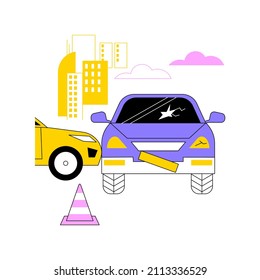 Traffic Accident Abstract Concept Vector Illustration. Road Accident Report, Traffic Laws Violation, Single Car Crash Investigation, Injury Statistics, Multi-vehicle Collision Abstract Metaphor.