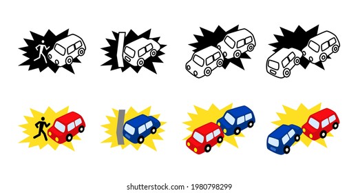 Traffic Accident Road Rage Driving Car Insurance Icon Set