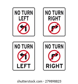 Traffic arrow no turn left right sign vector set