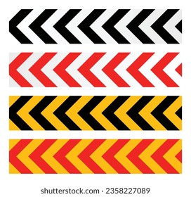traffic arrow sign vector, warning or security design trendy style. red yellow black white