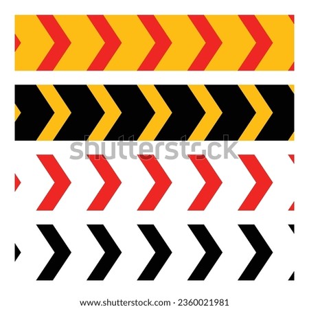 traffic arrow sign vector, warning or security design trendy style. red yellow black white