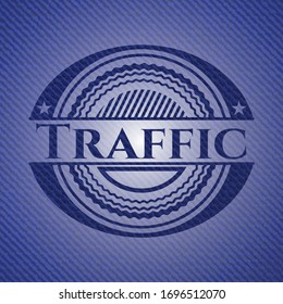 Traffic badge with jean texture. Vector Illustration. Detailed.