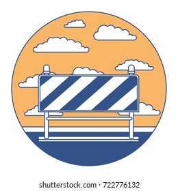 traffic barrier in circular frame with cloud landscape on color section silhouette vector illustration