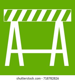 Traffic barrier icon white isolated on green background. Vector illustration