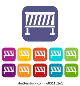 Traffic barrier icons set vector illustration in flat style in colors red, blue, green, and other
