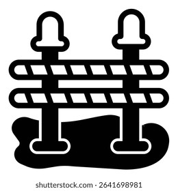Traffic barrier with signal lamps solid icon, making road concept. Vector graphics. Road construction barrier sign on white background, style mobile or design