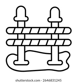 Traffic barrier with signal lamps thin line icon, making road concept. Vector graphics. Road construction barrier sign on white background, style mobile or design