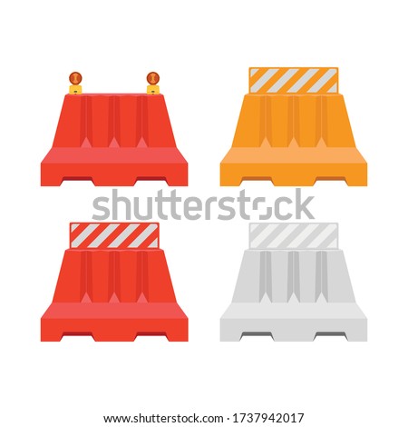 Traffic Barriers. Plastic barriers with reflective and luminous elements. Plastic barriers blocking the road isolated on white background. Vector illustration.