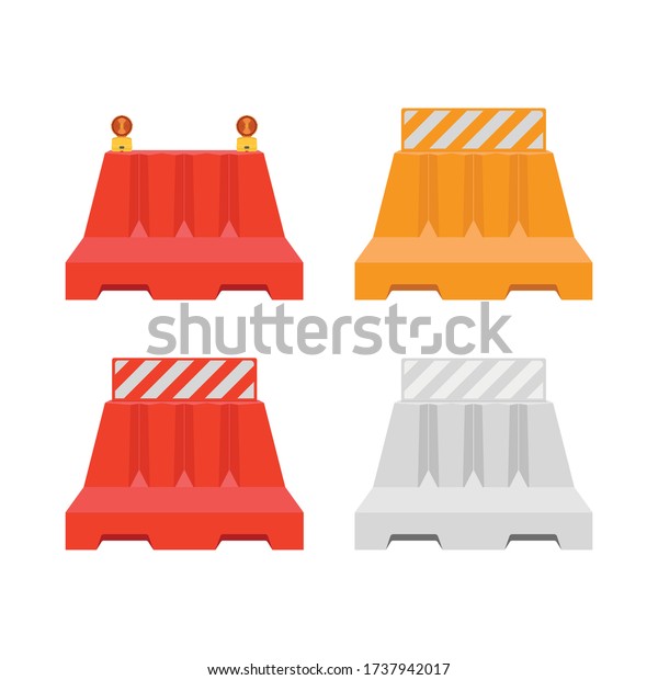 Traffic Barriers. Plastic barriers\
with reflective and luminous elements. Plastic barriers blocking\
the road isolated on white background. Vector\
illustration.