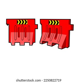 Traffic Barriers. Red plastic barriers with reflective and luminous elements. This plastic barriers isolated on white background. Vector illustration.