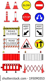 Traffic blockage objects vector set