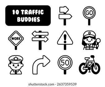 Traffic Buddies. Roads and Highways Icon collection. Perfect for logos, stats and infographics. Edit the thickness of the line in any vector capable app.