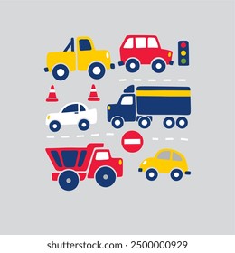 traffic car transportation set illustration graphic for tshirt and other print 