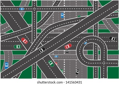 Traffic with Cars on motorway or highway junction
