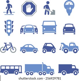 Traffic, cars and trucks icons