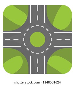 
Traffic circle with four roads and landscape on four sides, a graphic for roundabout icon
