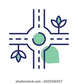 Circulo de tráfico con cuatro carreteras que muestran el concepto de icono de intersección de carreteras, vector de rotonda de tráfico