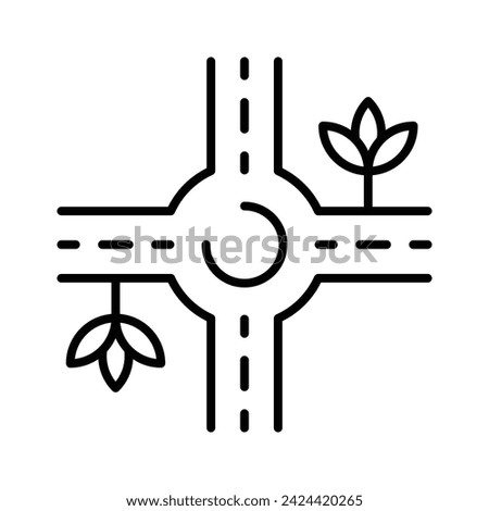 Traffic circle with four roads showing concept icon of road intersection, traffic roundabout vector