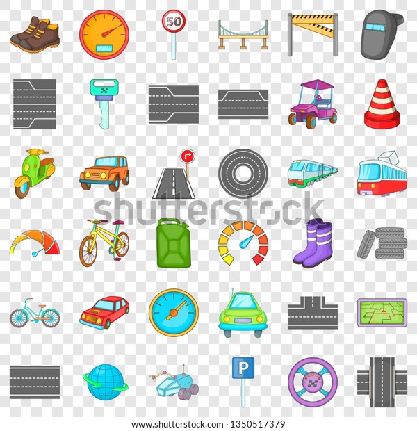 Traffic in city icons set. Cartoon style\
of 36 traffic vector icons for web for any\
design