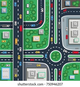 Traffic City Roads Intersections Top View Flat Poster Plan Map Detail Toddler Baby Floor Mat Vector Illustration 