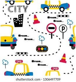 traffic city seamless funny cartoon,vector illustration