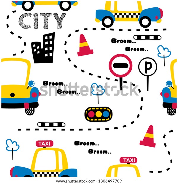 traffic\
city seamless funny cartoon,vector\
illustration