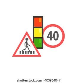 Traffic Code Limiting Signs Flat Isolated Vector Image In Simplified Cute Childish Style On White Background Arkivvektor