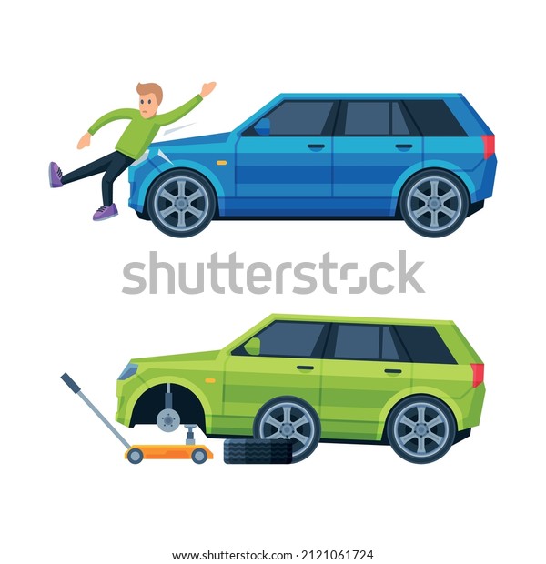 Traffic Collision or Car Accident with Pedestrian on\
the Road Vector Set