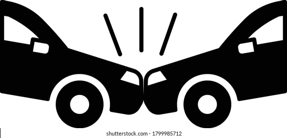 Traffic Collision Concept, Car Hit From Front Design, Motor Car Accident Attorney Icon, Lawyer Firm  And Legal Institutions Symbol On White Background