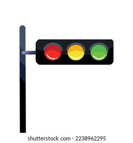 Luz de colores de tráfico con fondo blanco y plano. Dibujo simple de estilo de arte de color plano aislado con elementos de objeto de transporte.