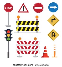 Traffic concept with lights and equipments and signs vector illustration