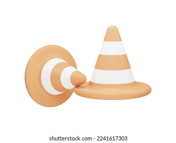 Cono de tráfico con dibujos animados de iconos de vector 3d estilo mínimo