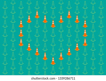 Traffic cone arrange in heart shape with blank position on green background