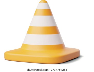 Icono de estilo de plástico 3D de barrera de cono de tráfico. Naranja con cono de tráfico de franjas blancas. Herramienta de reparación de dibujos animados, señal de atención o precaución aislada. Advertencia de la barrera cónica. Ilustración vectorial realista