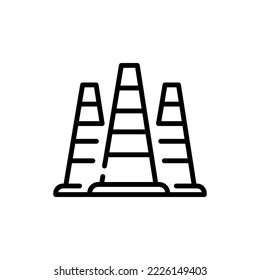 Traffic cone black line icon. Stop symbol. Road work sign.