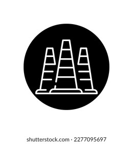 Traffic cone black line icon. Stop symbol. Road work sign.
