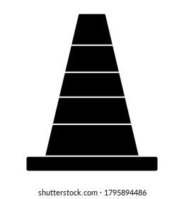 Traffic cone black silhouette icon isolated on white background. Vector illustration for any design.