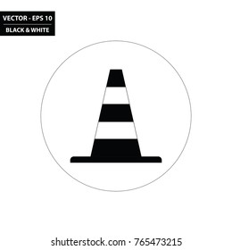 Traffic cone black and white flat icon. Vector Illustration.