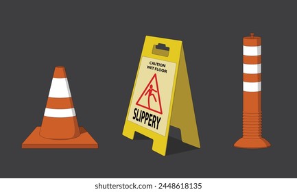 Traffic cone, caution board line art illustration