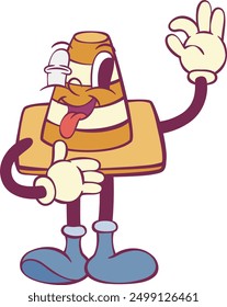 Traffic cone character in retro groovy style