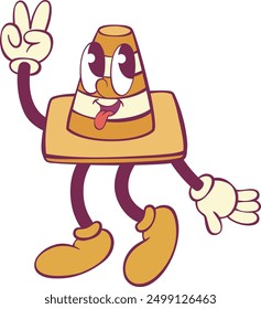 Traffic cone character in retro groovy style