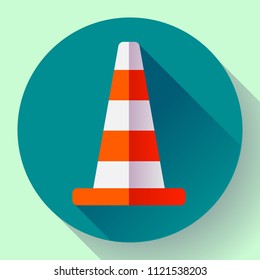 Traffic cone color icon. under construction symbol. Flat design style