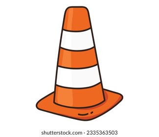 Traffic cone colored doodle vector illustration. Isolated on white background