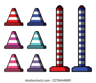 Traffic cone colorful icon vector illustration set. Flat design on white background