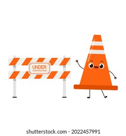 Traffic cone. Construction sign. barricade block vector. fence vector. 
traffic cone character design.