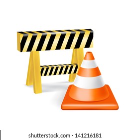 traffic cone and construction sign isolated on white